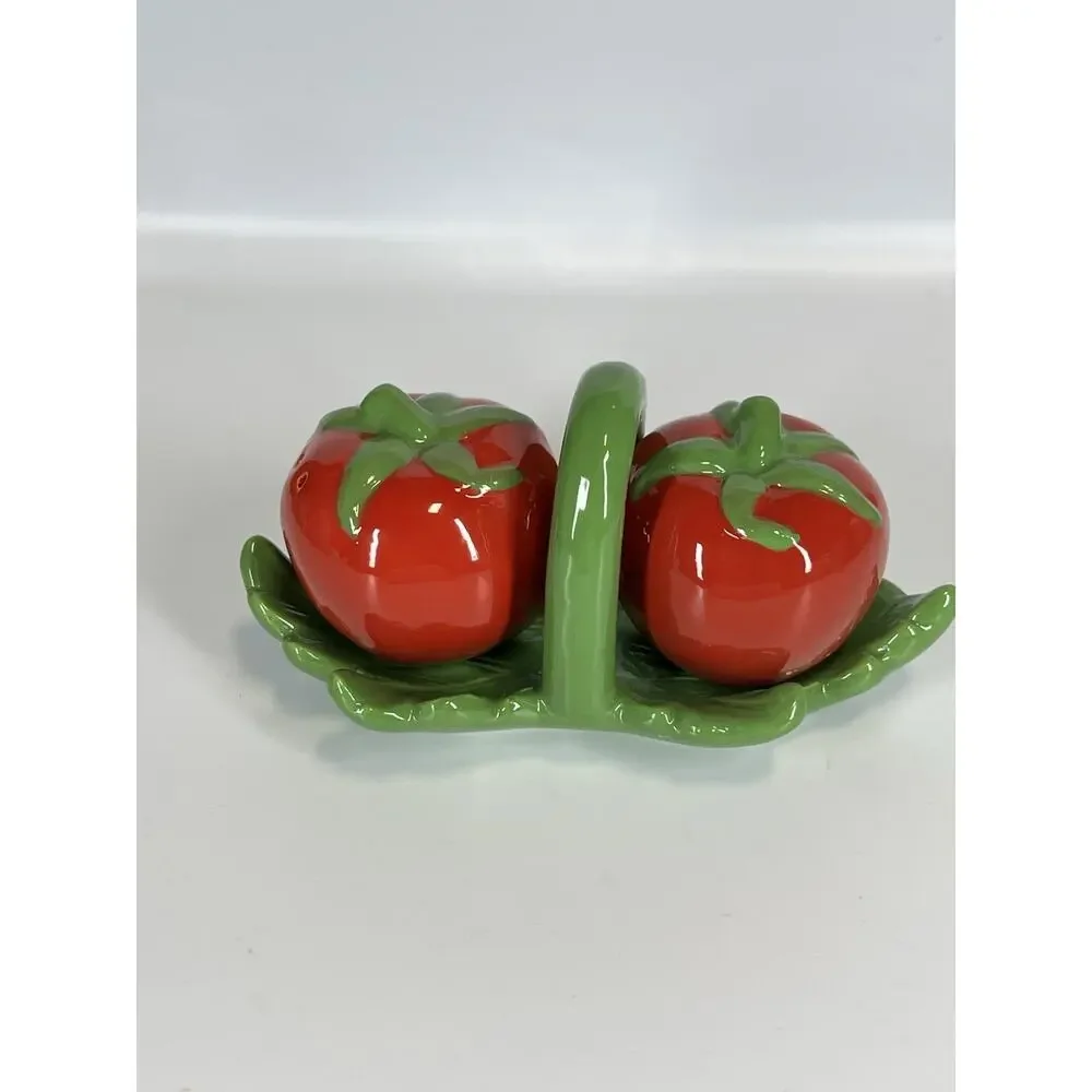 Anthropologie Tomato Dolomite Salt and Pepper Shakers Stoneware NIB